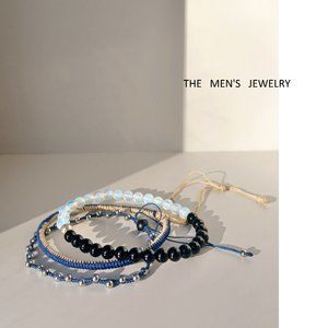 New men's opal stone with black agate and hand woven 3 pieces set bracelets